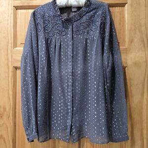 Chicho's sheer beaded high neck blouse, size 16/18